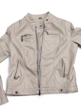 JouJou Cream Faux Leather Moto Jacket M